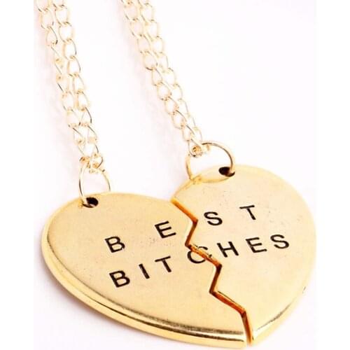 Gold Best Bitches Best Friend Forever 2 or 3 Piece Break Heart Pendant Necklace Friendship BFF Chain Necklaces