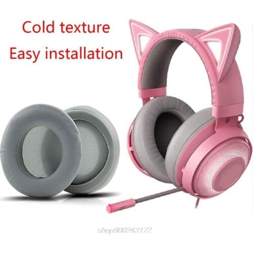 1 Pair Leather Earpads Round Foam Ear Pads Cushions Cover for Razer Kraken 7.1 Chroma V2 USB Gaming Headphone J26 21 Dropship