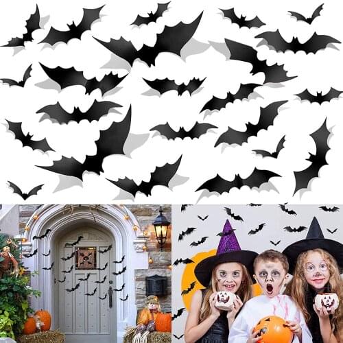 12pcs Halloween Decoration 3D Bat Wall Stickers Home Decor Party Kids Living Room Wall Decals DIY Halloween Decoration Stickers