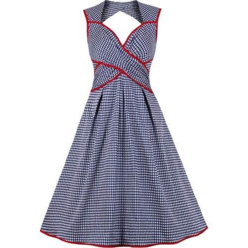 2021 Summer Women Vintage Dress Fashion Grid Tunic Rockabilly Dress Bowknot Zipper Sleeveless Dress Elegant Party Vestidos