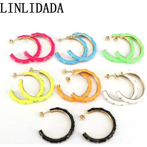 5Pairs Gold Fashion Design Beautiful Enamel Circle Shape Women Charm Earrings Mix Colors
