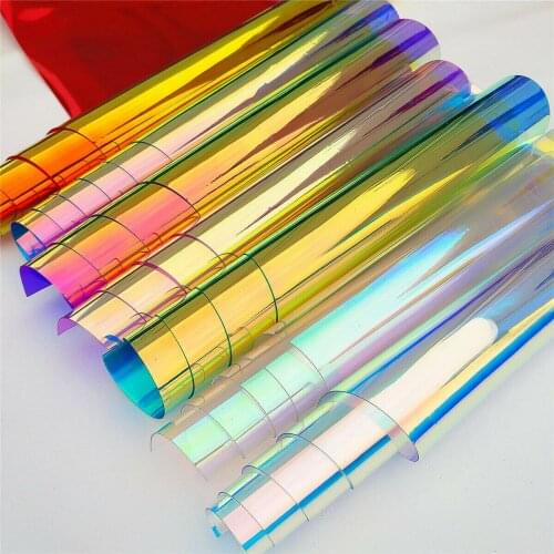 7PCS/PACK Iridescent Holographic Transparent PVC Fabric High Quality Laser Vinyl For DIY Handbag Shoes Bow Making Craft 20*30CM