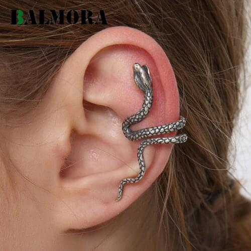 BALMORA 1 Piece 100% 925 Sterling Silver Cute Animal Snake Ear Clip Earrings For Women Girls Non-perforated Earrings Jewelry