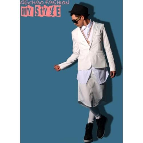 White blazer men suits designs jacket mens coat stage costumes for singers clothes dance star style dress punk rock