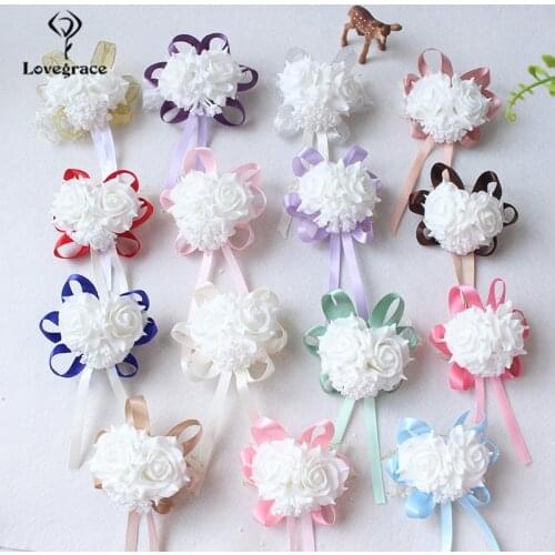 Lovegrace Wrist Corsages Bracelet Foam White Rose Wrist Flowers for Bridesmaid Bracelet Wedding Accessories Bridal Hand Flower