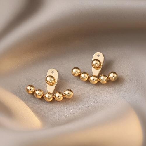Personality Minority T Type Metal Beads Stud Earrings Premium Texture Simple Design Sense Earrings Party Shining Jewelry