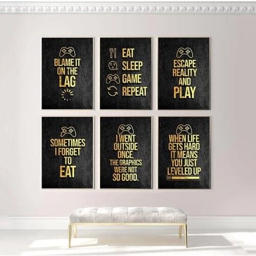 Eat Sleep Game Repeat Gaming Gamer Canvas Painting Poster Print Wall Art Picture for Kids Boys Room Playroom Home Decor Cuadros