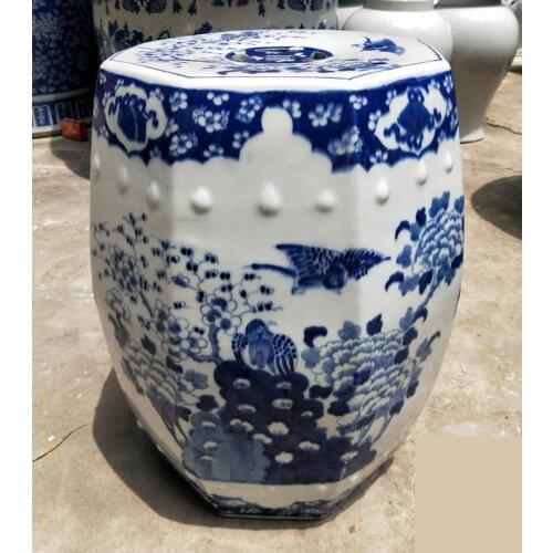 Jingdezhen Ceramic Stool Ceramic Drum Stool Hand-painted Blue And White Porcelain Stool Flowers Birds Octagonal Balcony stool