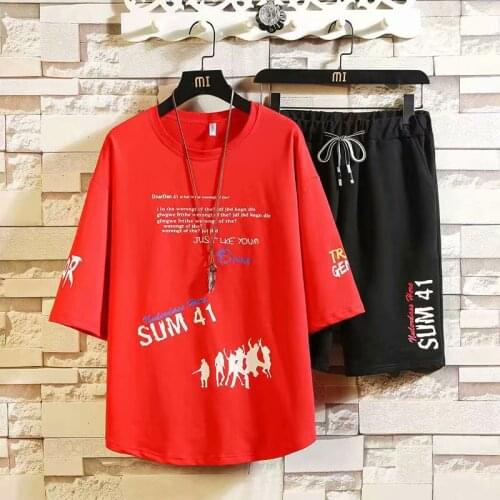 Fashion Mens Sets Summer Japan Trend Printed Short Sleeve T Shirts+Casual Streetwear Elastic Waist Shorts Men Clothing Sets