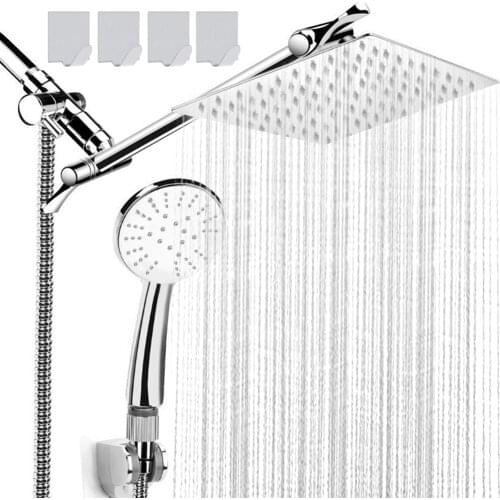 Hot Shower Set Anti-leak Shower Head Combo Height Adjustable Shower Set Faucet Bathroom Shower System Black 8 Inch Square Shower