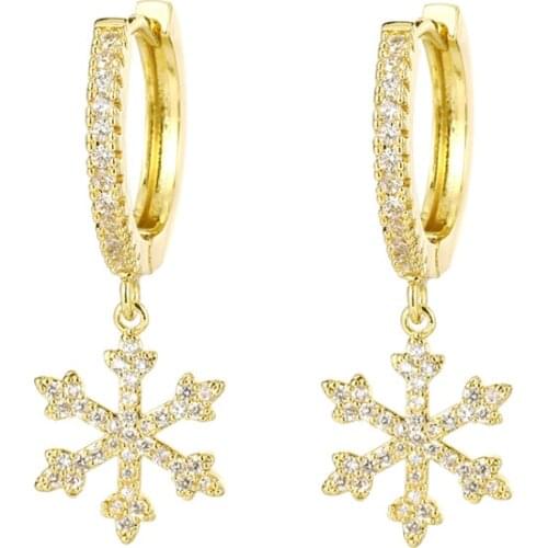 LOOXI New fashion cute Snowflower Christmas Earring Pave Cubic Zirconia Gold hoop Earrings For Women Christmas Jewelry Gift 2020