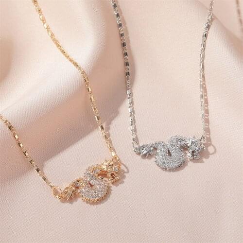 Simple Retro Twelve Constellations Dragon White Rhinestone Pendant Golden Silver Plated Copper Choker Necklace for Women