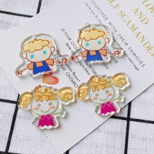 Cute Transparent Colorful Boy Girl Image Acrylic Sheet DIY Jewelry Charms 30pcs/lot Ornament Accessories Necklace Pendant Craft