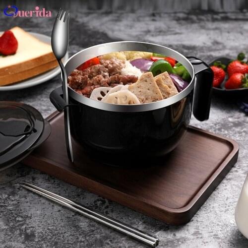 Excellent Quality 304 Stainless Steel Bowl Large Capacity Soup Noodle Rice Bowl Fruit Salad With Handle Tableware Food Container