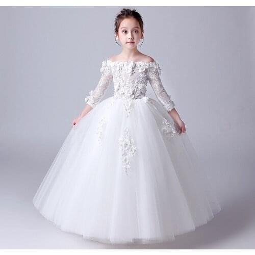 Fashion White Red Gray Flower Girls Dress For Wedding Flowers Girls Pageant Wedding Party Little Bride Dresses