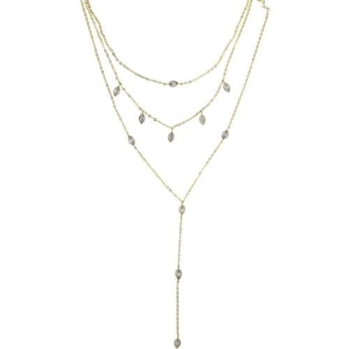 Fashion Dainty Jewelry New Bohemia Beach aaa+ Leaf CZ Charm Style 3 Layers Chain Link Necklace Gift Women Drop Pendent Necklace