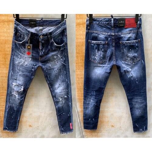 ICON brand Italy blue mens jeans pants Men Slim Stretch jeans denim trousers zipper blue hole Pencil Pants jeans for men 9133