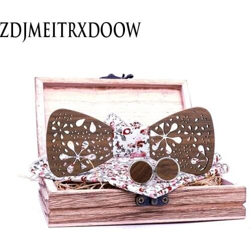 Floral Wood Stripe Bow Tie Wooden Bow Ties Mens Novelty Handmade Solid Bowtie For Men Wedding Party Accessories Neckwear T243