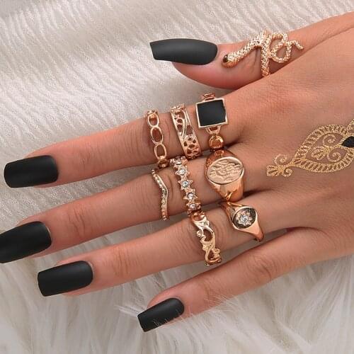 9 Pcs/Set Vintage Bohemian Snake Star Knuckle Joint Rings Set For Women Heart Circle Finger Rings Jewelry Wedding 20202