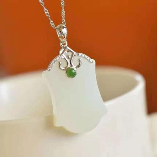 2021 New 925 Silver Fashion Blessing Necklace Inlaid Hetian Jade Peace Brand Pendant Designed for Women Jewelry