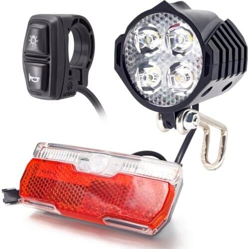 WEXPLORE Electric Bike Front and Ebike Rear Light Set Input 12V 24V 36V 48V 60V Built-in Speaker E-Bike Headlight And Tail Light