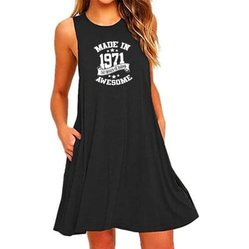 Made in 1971 50 Years of Being Awesome Sexy Dress Women 50s Birthday Lover Gift Sleeveless Beach Wear Summer Pocket Dress Female
