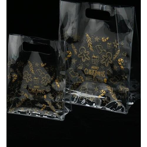 Clear PVC Christmas gift bag with gold printed available for custom