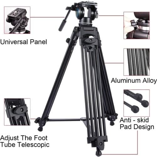 PULUZ Heavy Duty Video Camcorder Aluminum Alloy Tripod with Fluid Drag tripod Head for Canon Sony Nikon DSLR SLR Camera
