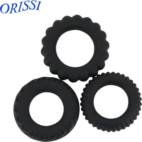 ORISSI Sex Toys For Couple Silicone 3Pcs/Set Delay Lasting Penis Rings Flexible Soft Foreskin Cock Ring Sex Products For Men