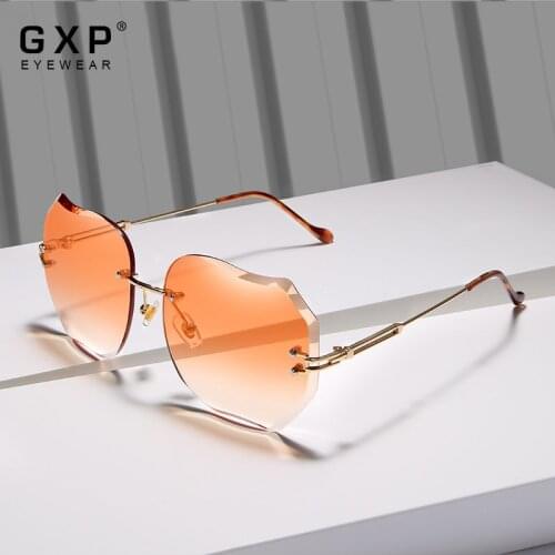 GXP BRAND DESIGN 2020 New Fashion Sunglasses UV protection Rimless Sun Glasses For Women Pink Gradient Lens 8006