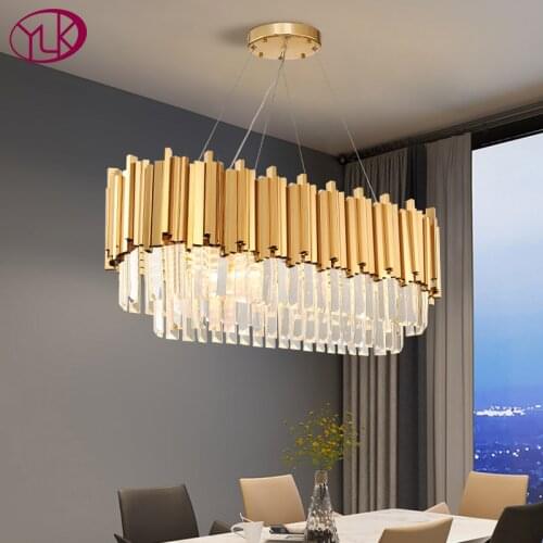 Youlaike Dining Room Modern Crystal Chandelier Luxury Oval Hanging Light Fixtures Dining Room Suspension LED Lustres De Cristal