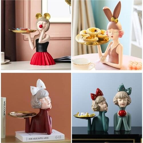 Moden Gorgeous Girl Resin Statue Gift Fairy Tray Entrance Candy Jewelry Key Storage Storage Sculpture Ornaments Home Decoration