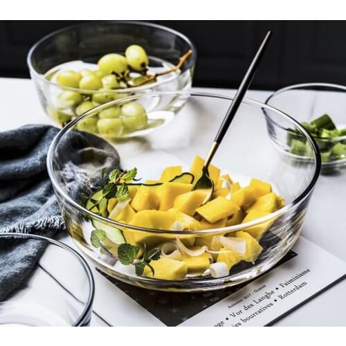 Glass salad bowl Transparent Heat-resistant bowl Large mixing bowl sweetmeats Creative Rice Soup Bowls