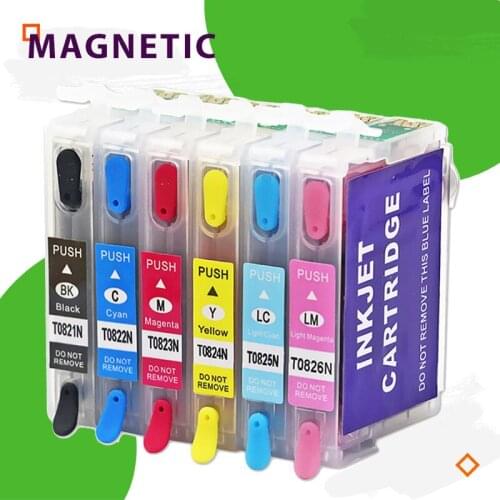 T0821Refillable ink cartridge For Epson Stylus R270 R390 RX590 T50 TX700W TX800W TX720 TX700 TX800 RX610 printers with Chips