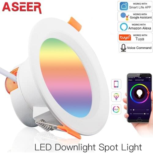 ASEER WiFi Smart LED Downlight Dimming Round Spot Light 7W RGB+C+W Color Changing 2700K-6500K Warm Cool light ,Alexa Google