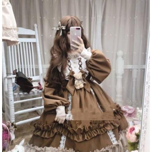 Lolita skirt Japanese cute loli student dress Palace princess sweet cute printing victorian dress kawaii girl gothic lolita op