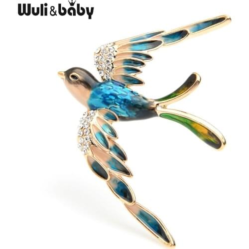 Wuli&baby 3 Color Flying Swallow Brooches Women Alloy Rhinestone Blue Purple Multicolor Bird Weddings Brooch Pins Gifts