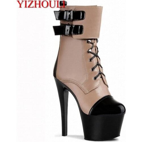 17cm buckle color block ankle boots women fashion strappy short boots winter footwear high heel shoes motorcycle boots