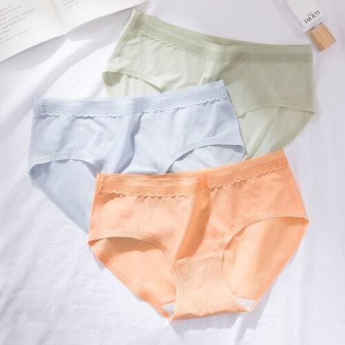 Wasteheart Women Fashion Orange Cotton Mid Waist Panties Underwear Lingerie Seamless One-Piece Briefs Underpants M L XL