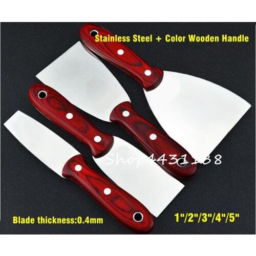 1"-5" T0.4mm Colour Wooden Handle Putty Knife Scraper Blade Shovel Stainless Steel Wall Plastering Knife Hand Construction Tools