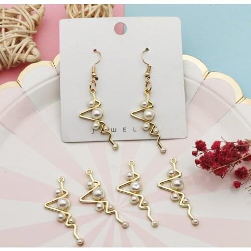 10pcs Chic Pearl Electrocardiogram Charms Gold Color Metal Pendants 14*37mm Handmade Earring Finding For DIY Jewelry Accessories