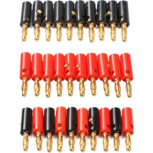 20PC Black&Red 4mm Banana Plug Gold Plated Audio Speaker Cable Wire Connectors Banana Connector Adapter set