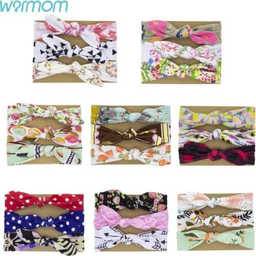 Warmom 3pcs Baby Headbands Elastic Hair Bows for Baby Girls Hair Accessories Forwer Print Newborn Turban Headbands for Toddler