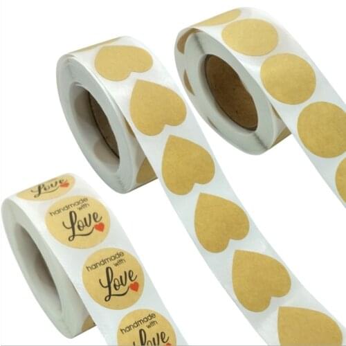 500pcs per roll Adhesive Sealing Sticker Round Kraft Paper DIY Scrapbook Baking Party Gift Box Envelope Packaging Bakery