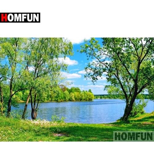 HOMFUN 5D DIY Diamond Painting "Tree lake scenery" Full Drill Resin Diamond Embroidery Cross Stitch Home Decor A27484