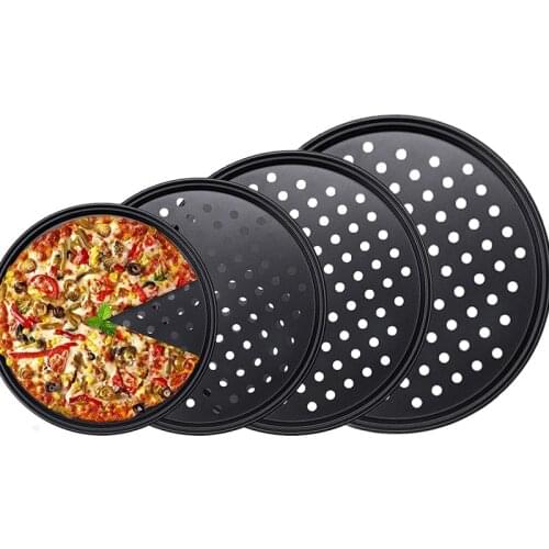 Nonstick Carbon Steel Pizza Crisper Trays Baking Pan with Holes Round Deep Dish Plate Bakewave Mould Oven Home Kitchen Tools