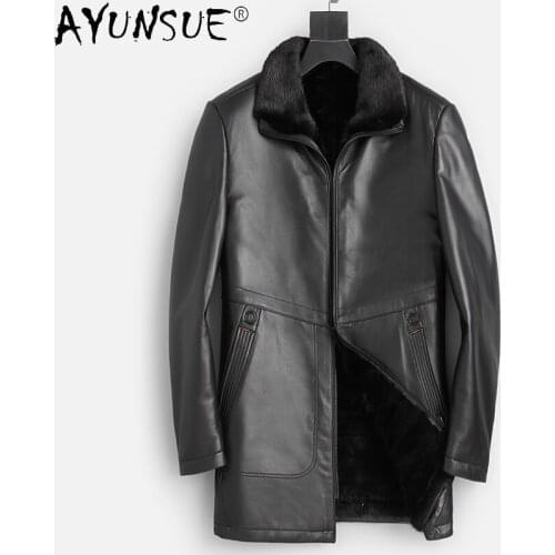 AYUNSUE 2021 Winter Genuine Leather Jacket Mens Sheepskin Coat Male Mink Fur Collar Jackets Warm Thick Jaqueta Masculina Gmm20