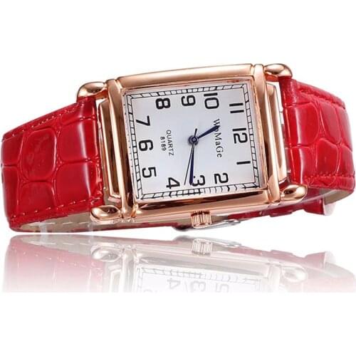 Часы женские 2019 New Watches Women Square Rose Gold Wrist Watches Red Leather Fashion Brand Watches Female Ladies Quartz Clock