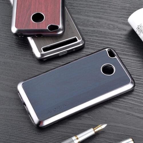 WoodLike case for Xiaomi Redmi 4X 5.0inch soft Chromed TPU material & wood PU leather skin covers coque fundas