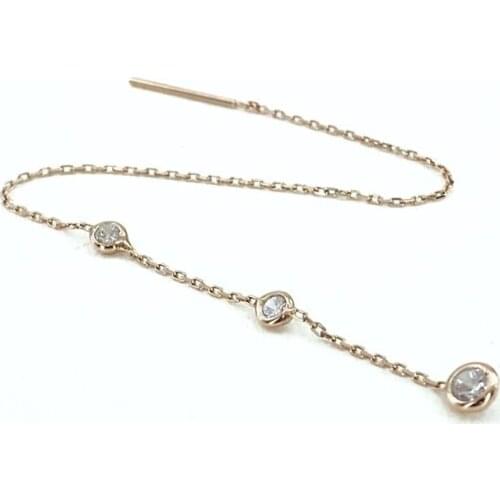 Long Zircon Three Stone 14 cm Silver Chain Earrings